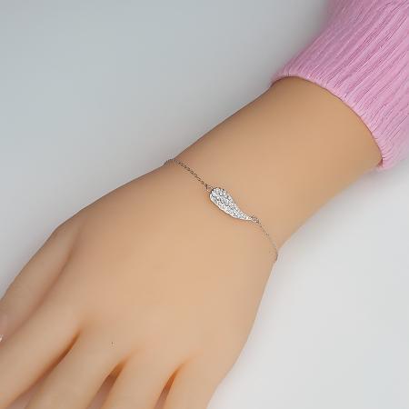 Stříbrný náramek - andělské křídlo, vzor Rolo, čiré kulaté zirkony, délka 16 až 19 cm | Argento.cz