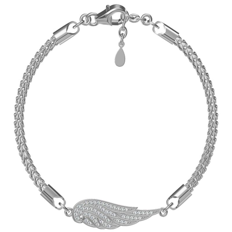 Stříbrný náramek - andělské křídlo, čiré kulaté zirkony | Argento.cz