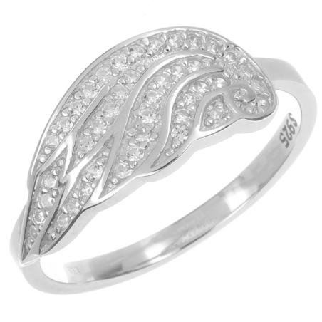 Stříbrný prsten - andělské křídlo, čiré kulaté zirkony | Argento.cz