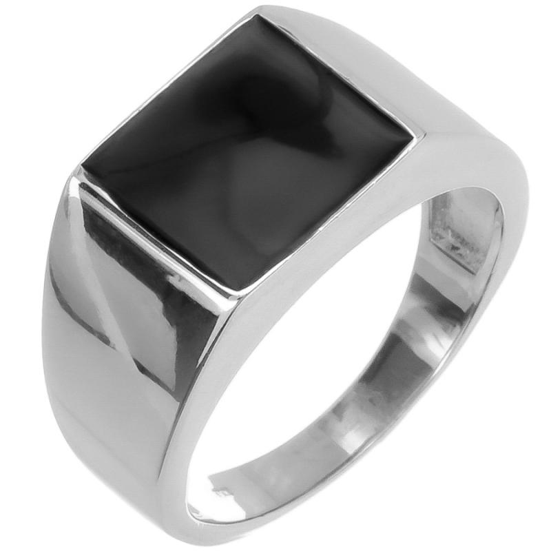 Stříbrný prsten - pečetní, černá glazura ve tvaru čtverce | Argento.cz
