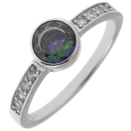 Stříbrný prsten - kulatý zirkon Vitrail Light, čiré kulaté zirkony | Argento.cz