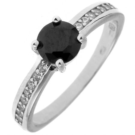 Stříbrný prsten - černý kulatý zirkon, čiré kulaté zirkony | Argento.cz