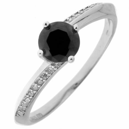 Stříbrný prsten - černý kulatý zirkon, čiré kulaté zirkony | Argento.cz