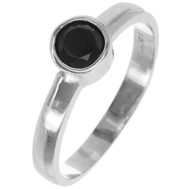 Stříbrný prsten - černý kulatý zirkon | Argento.cz