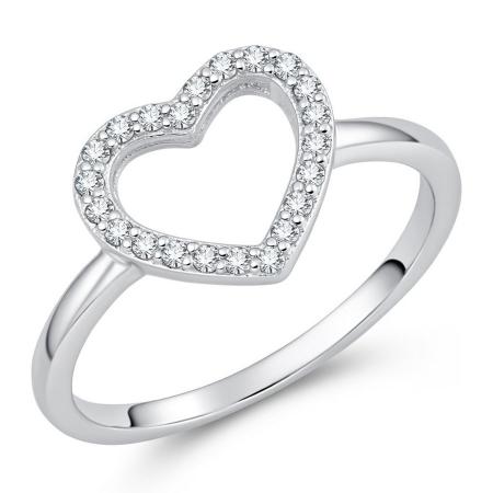 Stříbrný prsten - srdíčko, čiré kulaté zirkony | Argento.cz