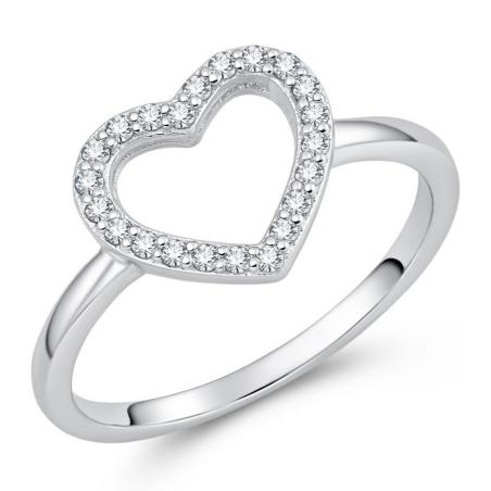 Stříbrný prsten - srdíčko, čiré kulaté zirkony | Argento.cz