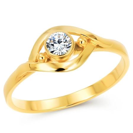 Pozlacený stříbrný prsten - čirý kulatý zirkon | Argento.cz