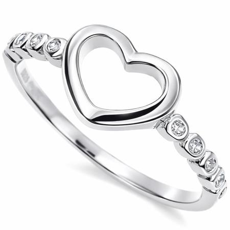 Stříbrný prsten - srdíčko, čiré kulaté zirkony | Argento.cz