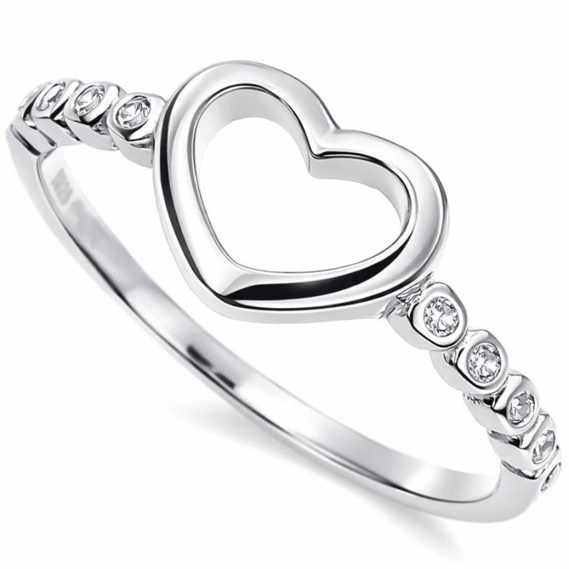 Stříbrný prsten - srdíčko, čiré kulaté zirkony | Argento.cz