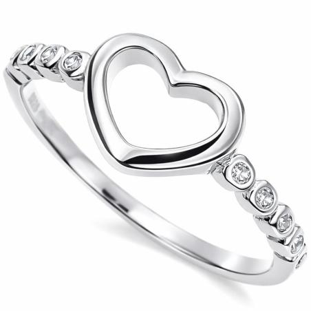 Stříbrný prsten - srdíčko, čiré kulaté zirkony | Argento.cz
