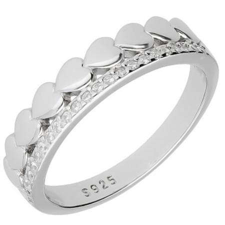 Stříbrný prsten - srdíčko, čiré kulaté zirkony | Argento.cz