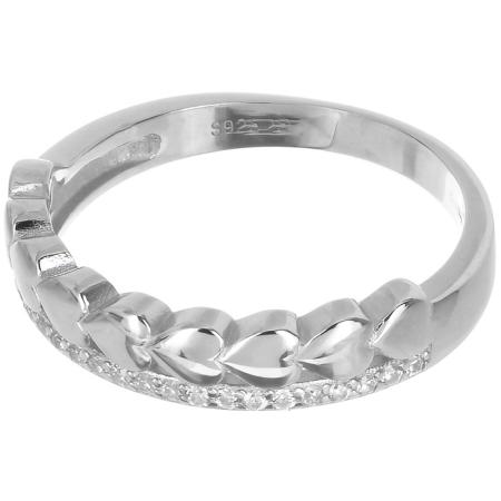 Stříbrný prsten - srdíčko, čiré kulaté zirkony | Argento.cz