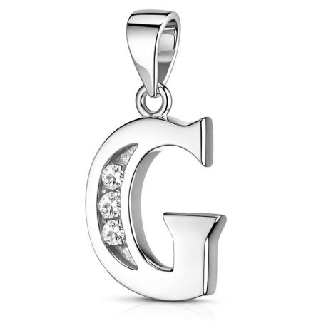 Stříbrný přívěsek - písmeno G, čiré kulaté zirkony | Argento.cz