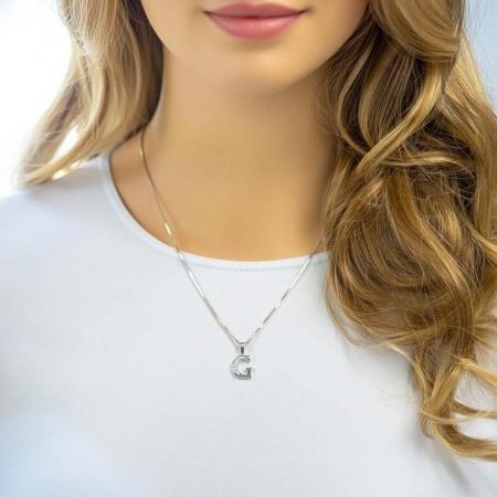 Stříbrný přívěsek - písmeno G, čiré kulaté zirkony | Argento.cz