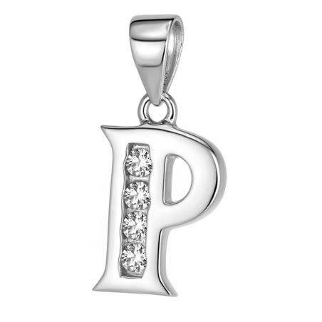 Stříbrný přívěsek - písmeno P, čiré kulaté zirkony | Argento.cz
