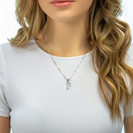 Stříbrný přívěsek - písmeno P, čiré kulaté zirkony | Argento.cz