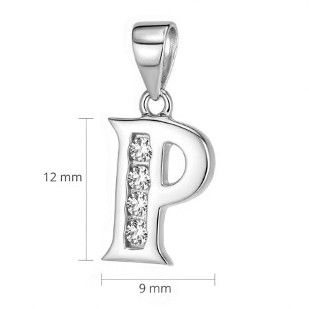 Stříbrný přívěsek - písmeno P, čiré kulaté zirkony | Argento.cz