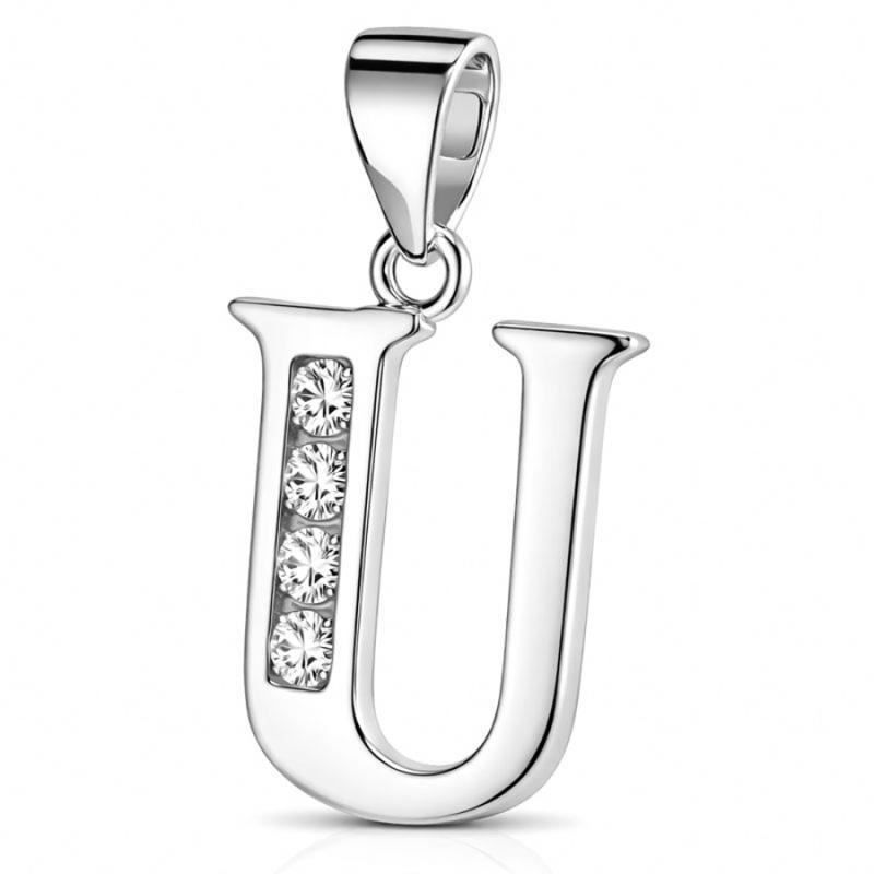 Stříbrný přívěsek - písmeno U, čiré kulaté zirkony | Argento.cz