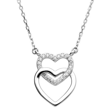 Stříbrný náhrdelník - srdíčko, čiré kulaté zirkony, délka 43 až 46 cm | Argento.cz