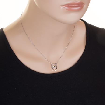 Stříbrný náhrdelník - srdíčko, čiré kulaté zirkony, délka 43 až 46 cm | Argento.cz