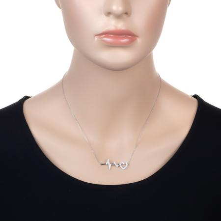 Stříbrný náhrdelník - srdíčko, EKG, čiré kulaté zirkony, délka 43 až 46 cm | Argento.cz