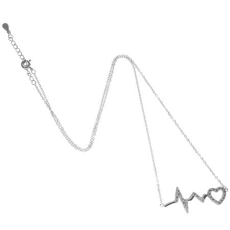 Stříbrný náhrdelník - srdíčko, EKG, čiré kulaté zirkony, délka 43 až 46 cm | Argento.cz