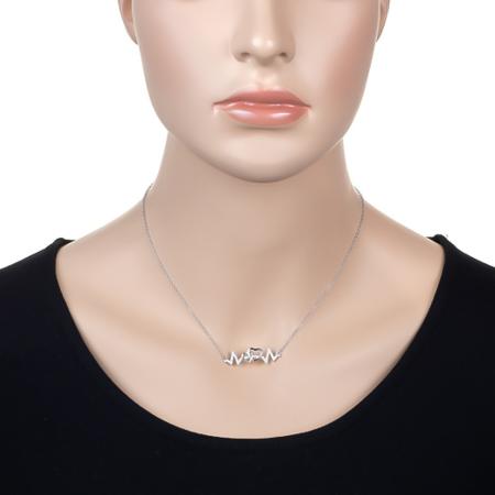 Stříbrný náhrdelník - srdíčko, EKG, čiré kulaté zirkony, délka 43 až 46 cm | Argento.cz