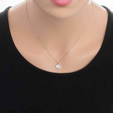 Stříbrný náhrdelník - srdíčko, klíč, perleť, délka 43 až 46 cm | Argento.cz