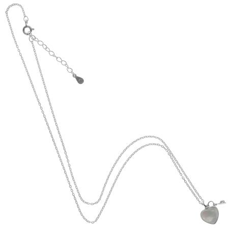 Stříbrný náhrdelník - srdíčko, klíč, perleť, délka 43 až 46 cm | Argento.cz