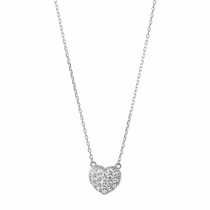 Stříbrný náhrdelník - srdíčko, čiré kulaté zirkony, délka 43 až 46 cm | Argento.cz