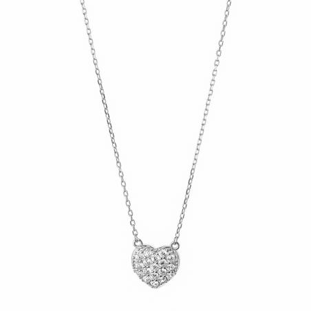 Stříbrný náhrdelník - srdíčko, čiré kulaté zirkony, délka 43 až 46 cm | Argento.cz