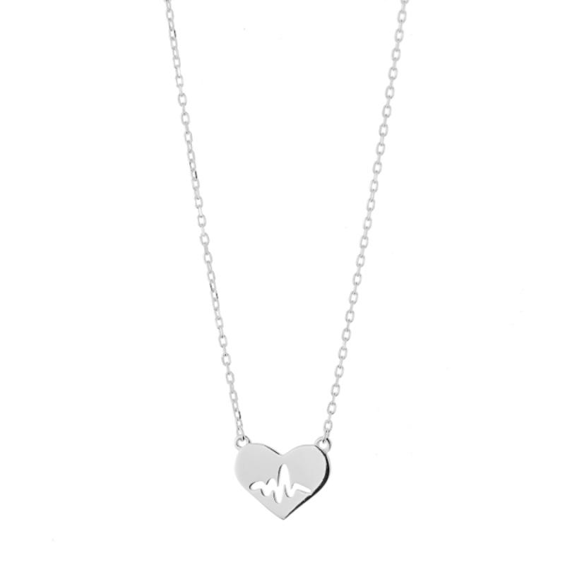 Stříbrný náhrdelník - srdíčko, EKG, délka 43 až 46 cm | Argento.cz