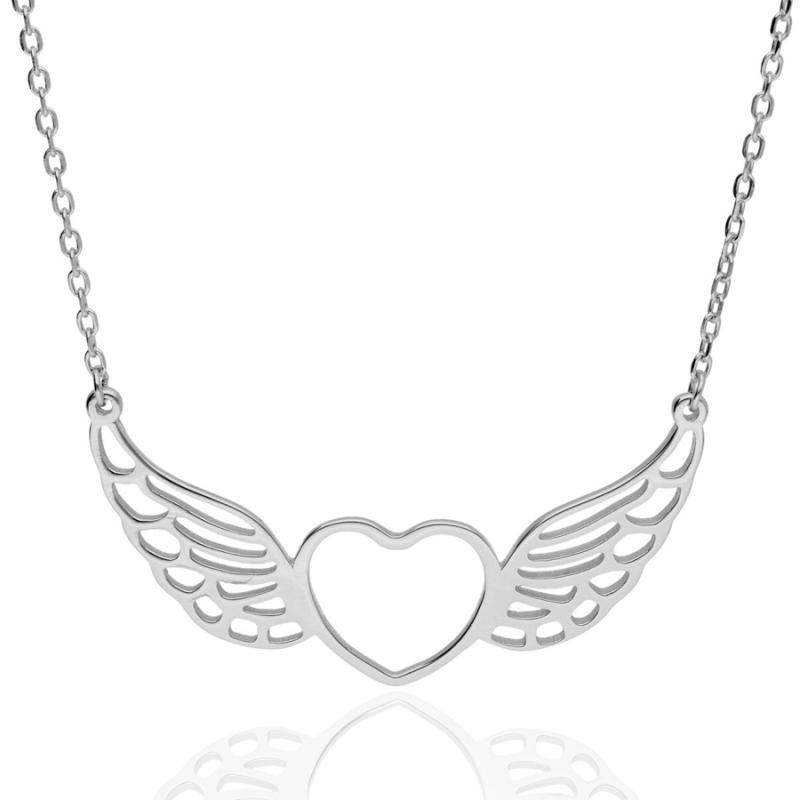 Stříbrný náhrdelník - srdíčko, andělské křídlo, délka 43 až 46 cm | Argento.cz