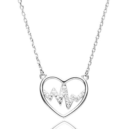 Stříbrný náhrdelník - srdíčko, EKG, čiré kulaté zirkony, délka 43 až 46 cm | Argento.cz