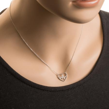 Stříbrný náhrdelník - srdíčko, EKG, čiré kulaté zirkony, délka 43 až 46 cm | Argento.cz