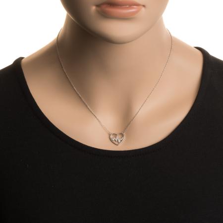 Stříbrný náhrdelník - srdíčko, EKG, čiré kulaté zirkony, délka 43 až 46 cm | Argento.cz