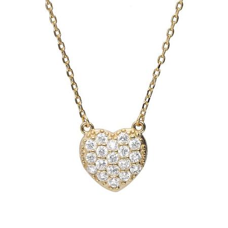 Pozlacený stříbrný náhrdelník - srdíčko, čiré kulaté zirkony, délka 43 až 46 cm | Argento.cz