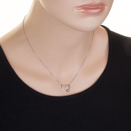 Stříbrný náhrdelník - srdíčko, čiré kulaté zirkony, délka 43 až 46 cm | Argento.cz