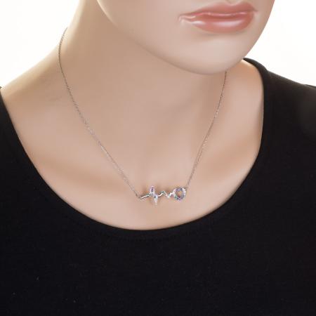 Stříbrný náhrdelník - srdíčko, EKG, barevné kulaté zirkony, délka 43 až 47 cm | Argento.cz