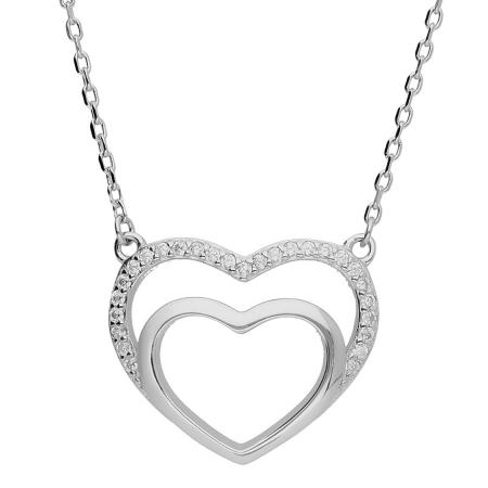 Stříbrný náhrdelník - srdíčko, čiré kulaté zirkony, délka 43 až 46 cm | Argento.cz