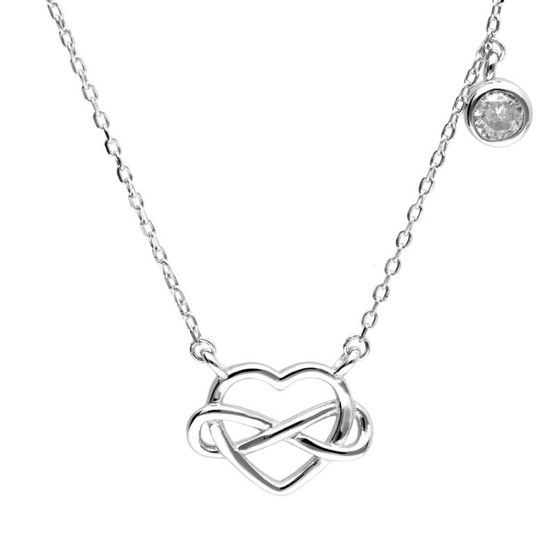Stříbrný náhrdelník - srdíčko, nekonečno, čirý kulatý zirkon, délka 43 až 46 cm | Argento.cz