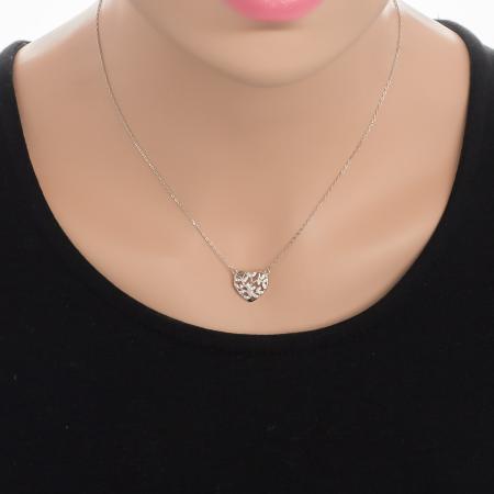 Stříbrný náhrdelník - strom života, srdíčko, čiré kulaté zirkony, délka 43 až 46 cm | Argento.cz