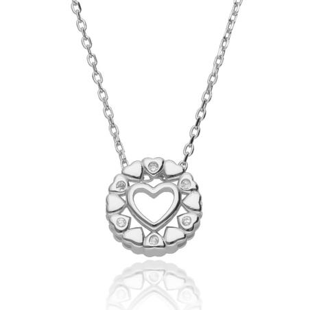 Stříbrný náhrdelník - srdíčko, čiré kulaté zirkony, délka 43 až 46 cm | Argento.cz