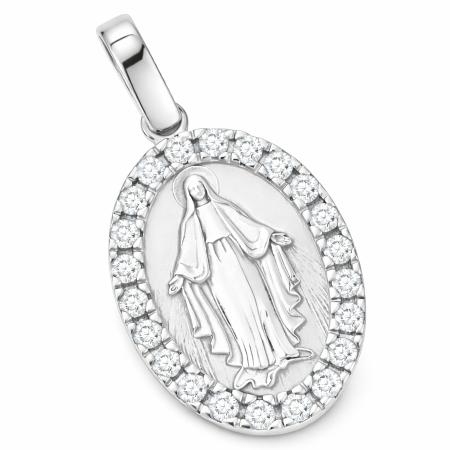 Přívěsek z bílého zlata Zázračná medailka - čiré kulaté zirkony | Argento.cz