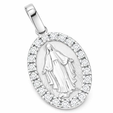 Přívěsek z bílého zlata Zázračná medailka - čiré kulaté zirkony | Argento.cz