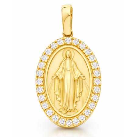 Zlatý přívěsek Zázračná medailka - čiré kulaté zirkony | Argento.cz