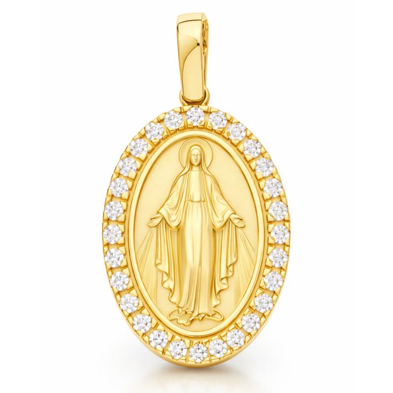 Zlatý přívěsek Zázračná medailka - čiré kulaté zirkony | Argento.cz