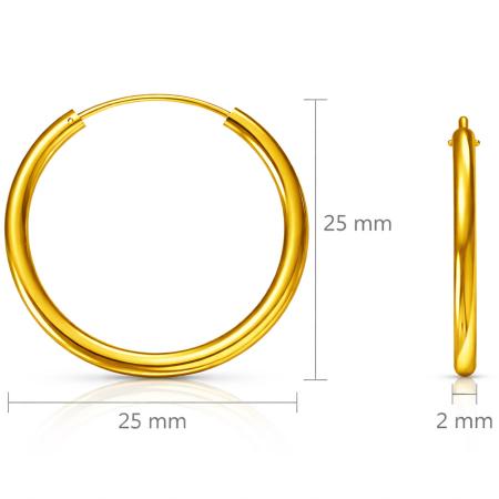 Pozlacené stříbrné náušnice kruhy - 25 mm průměr | Argento.cz