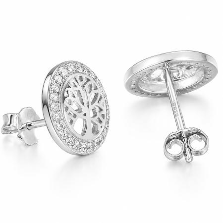 Stříbrné náušnice - strom života, čiré kulaté zirkony | Argento.cz