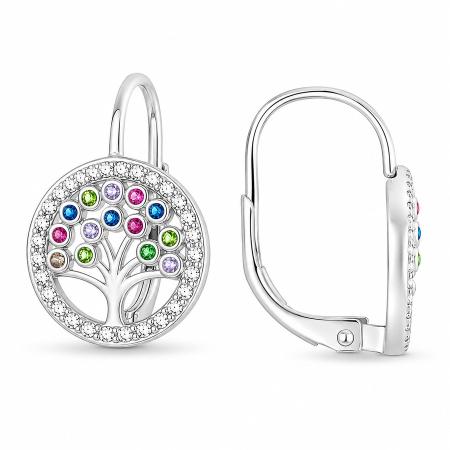 Stříbrné náušnice - strom života, barevné kulaté zirkony | Argento.cz